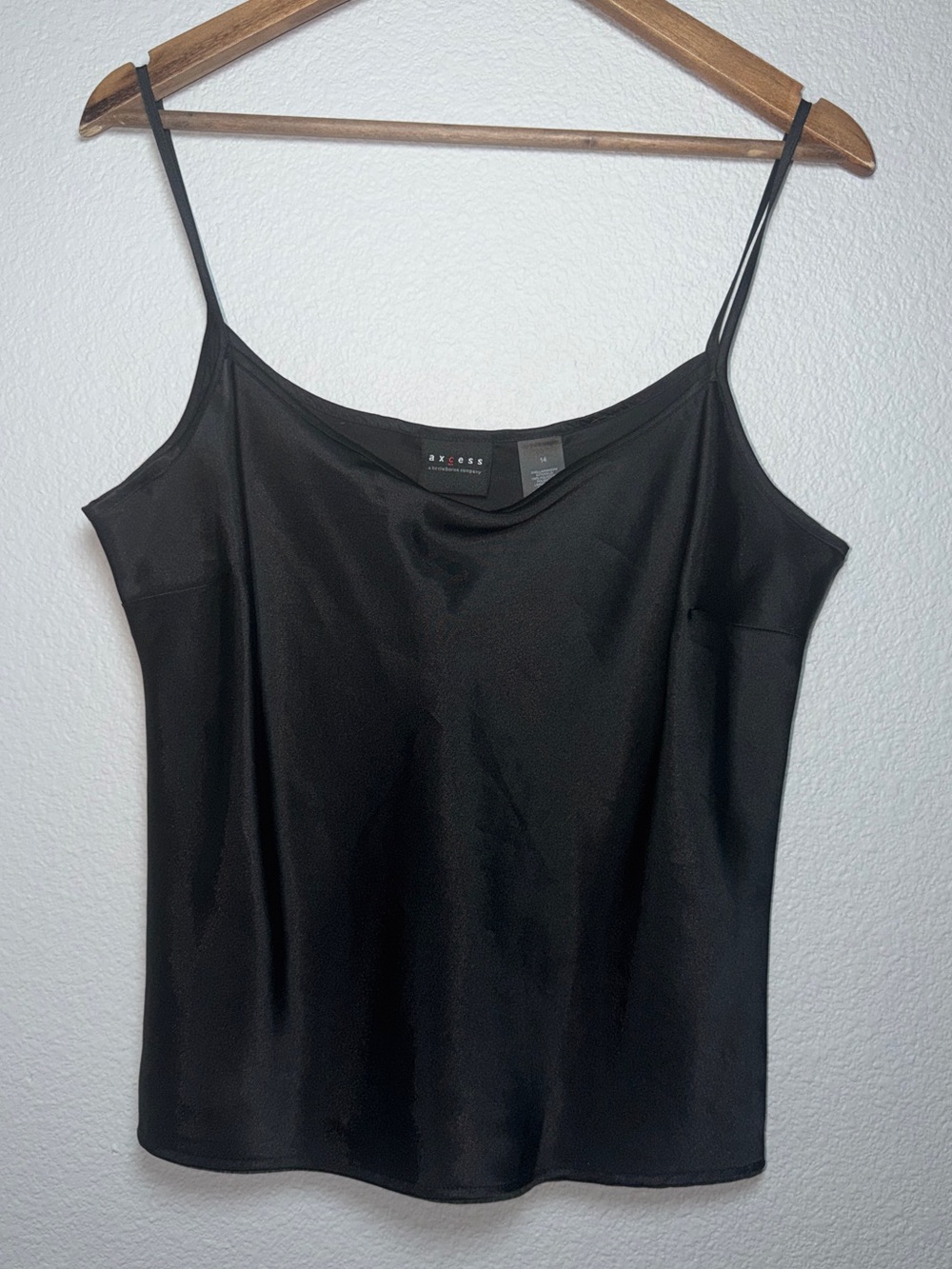 Axcess by Liz Claiborne Women’s Size 14 Black Satin Camisole Tank Top Spaghetti